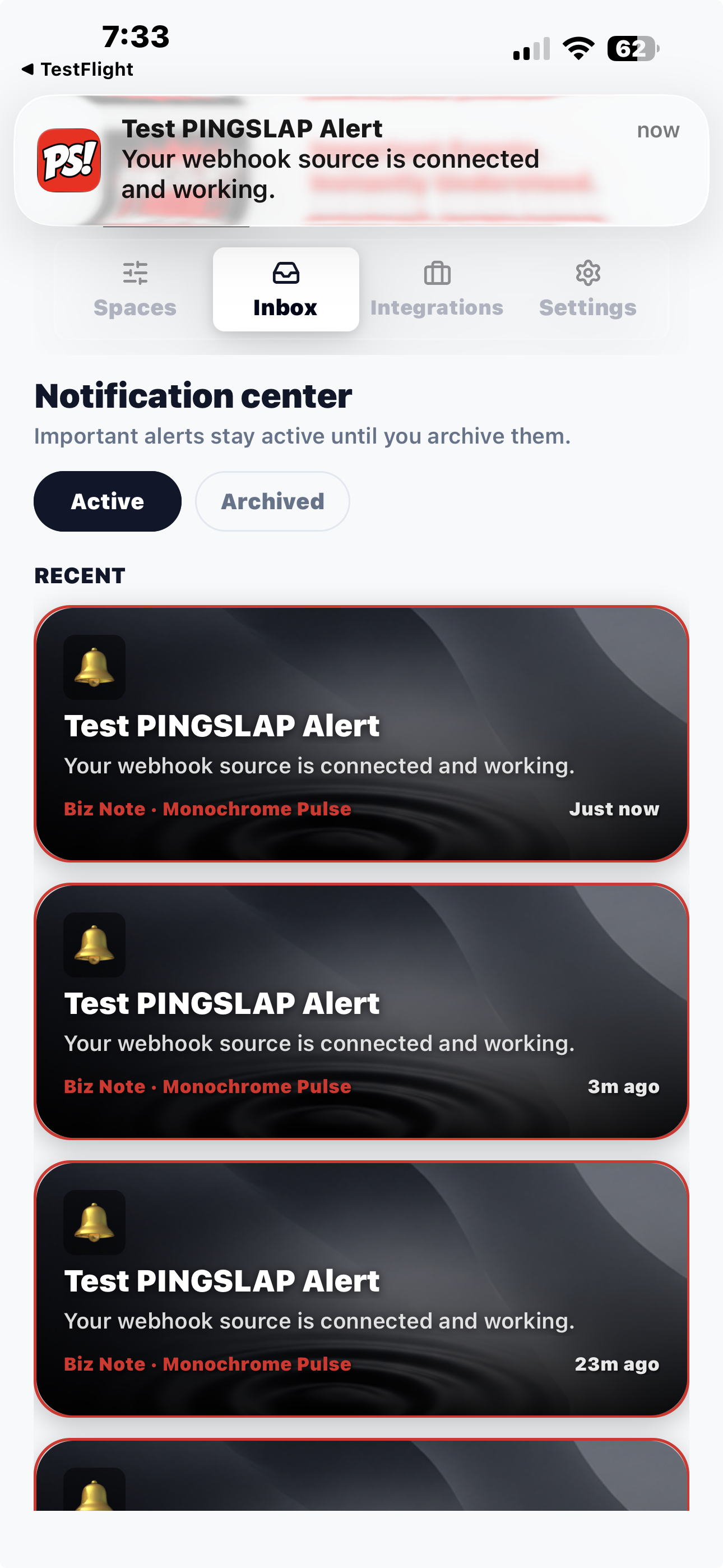 PINGSLAP notification on a phone